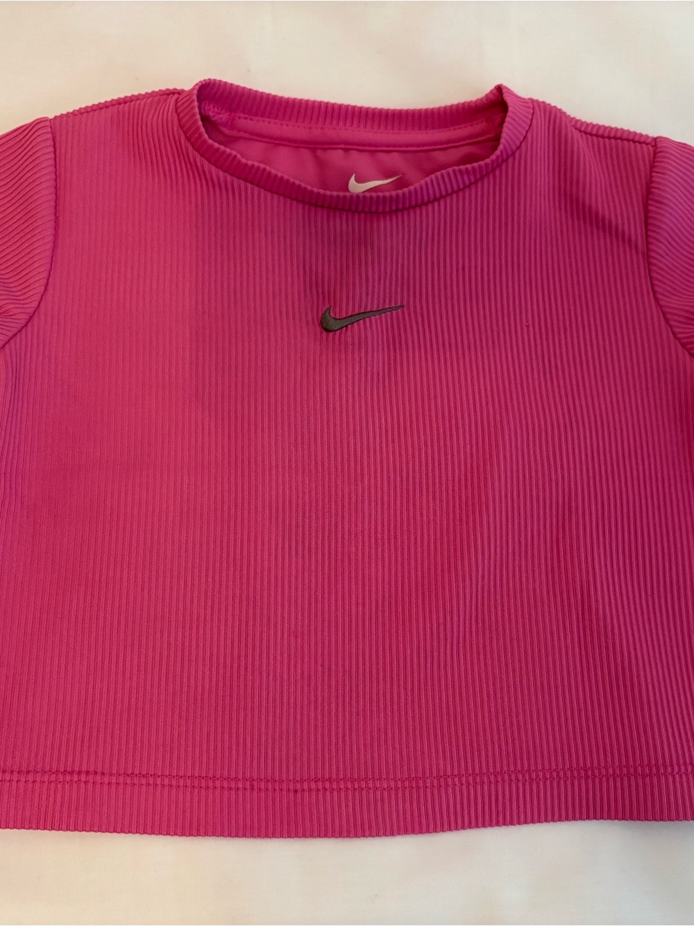 Nike Girls' Hot Pink Ribbed Short Sleeve Tee with Swoosh